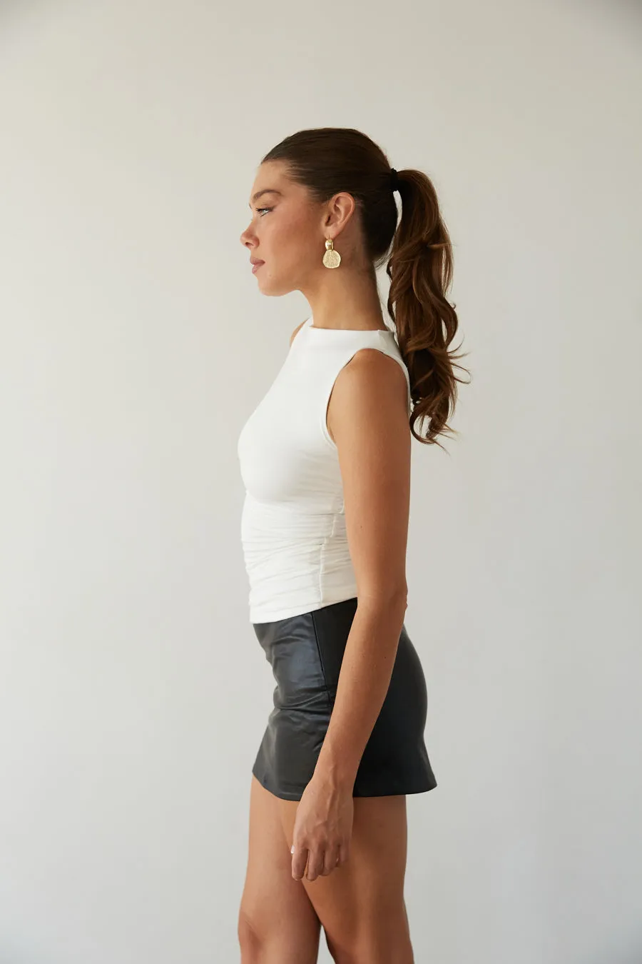 Ashtyn Faux Leather Mini Skirt fit safe