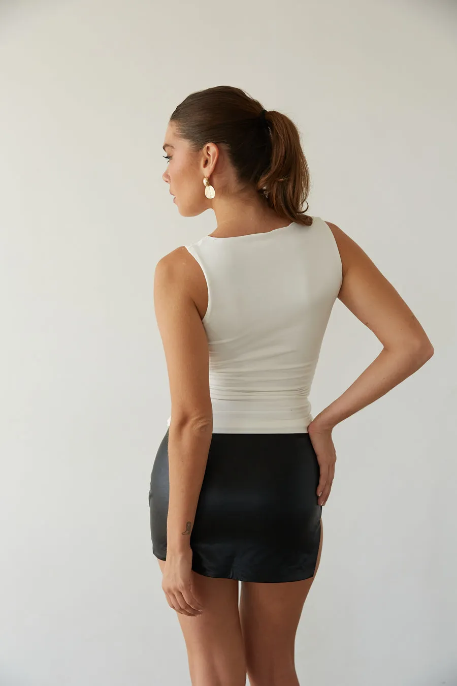 Ashtyn Faux Leather Mini Skirt fit safe