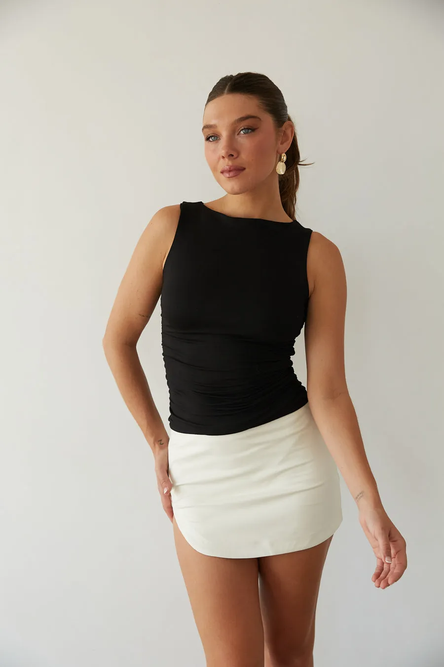 Ashtyn Faux Leather Mini Skirt fit safe