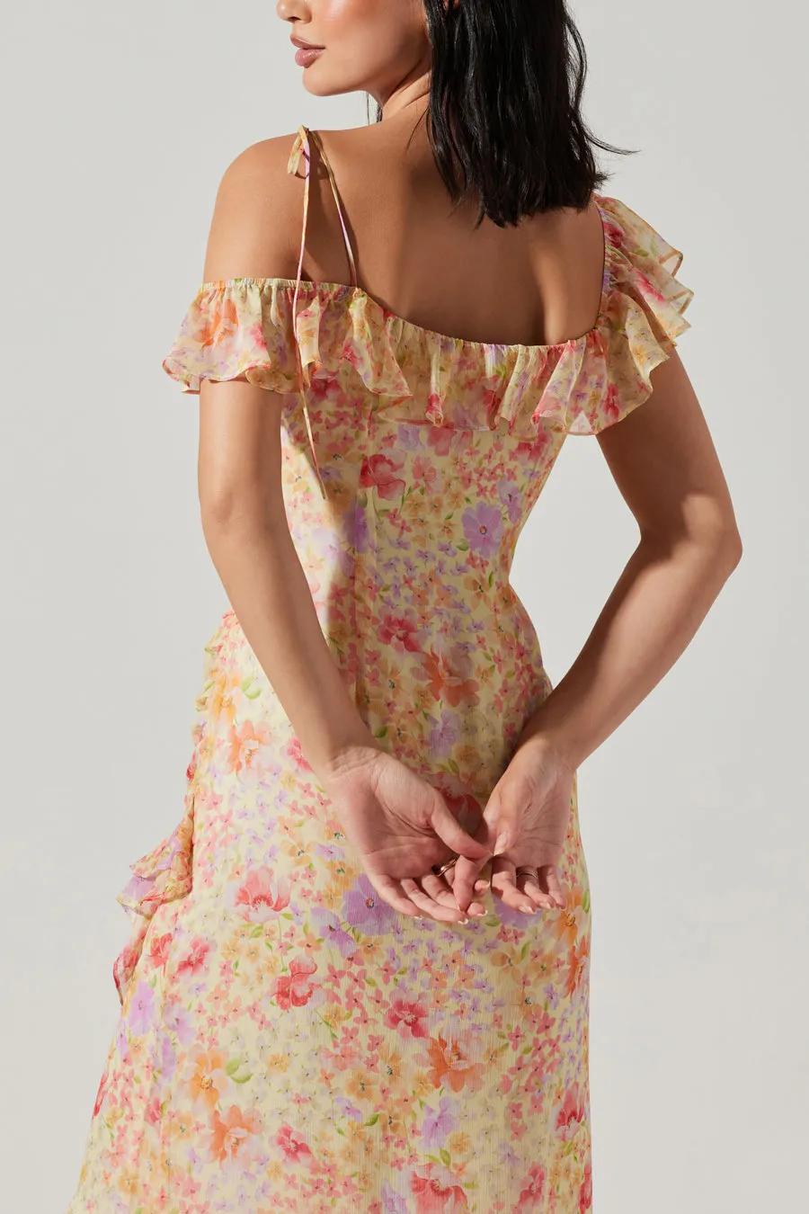 ASTR Luvita Floral Ruffle Chiffon Midi Dress knit fall