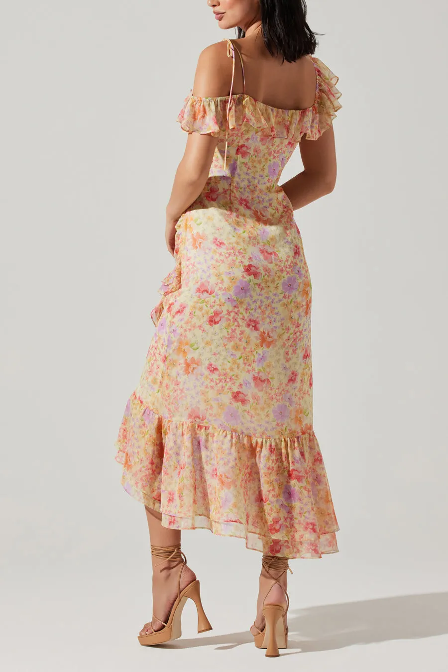 ASTR Luvita Floral Ruffle Chiffon Midi Dress knit fall