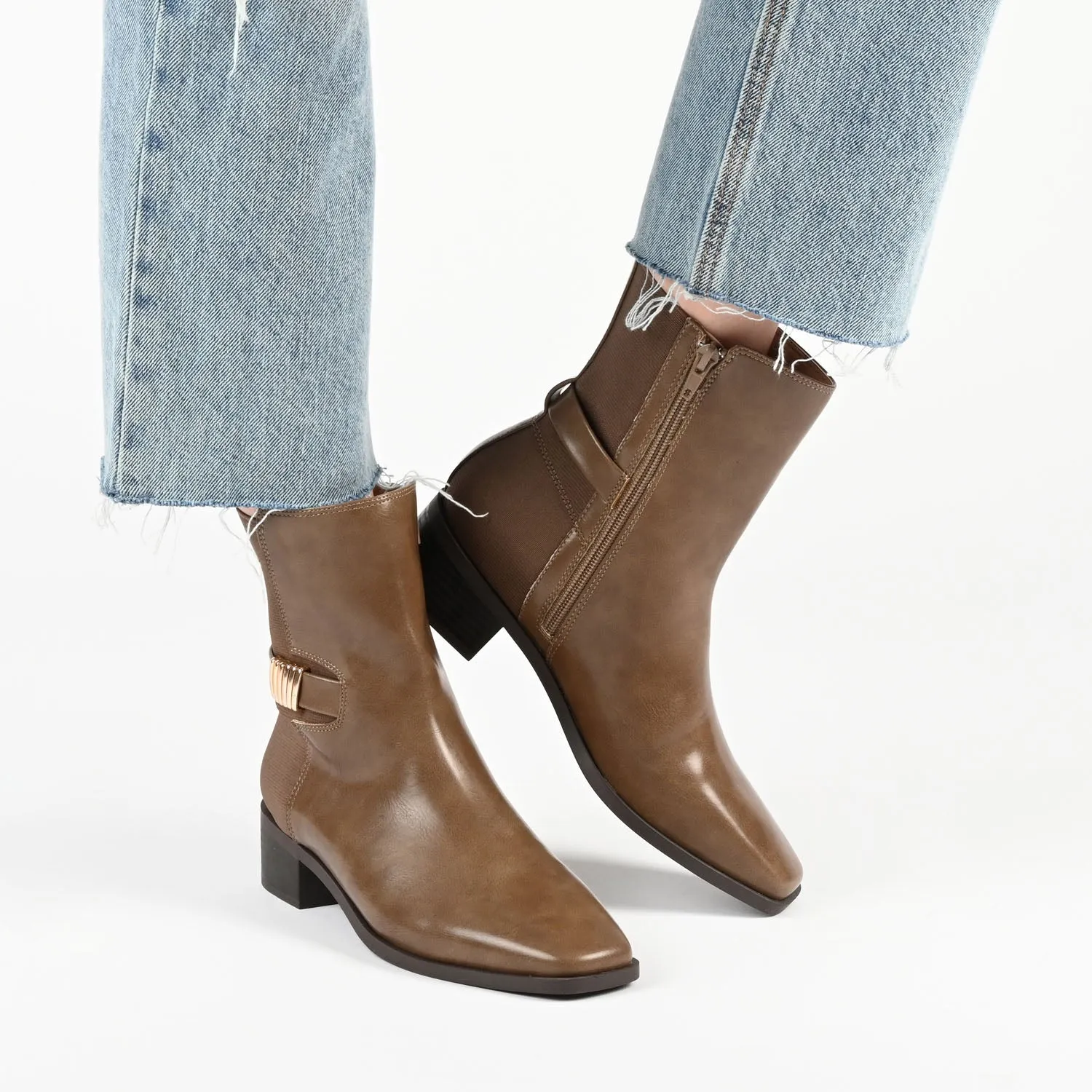 AUBRIE SQUARE TOE BOOTIES IN FAUX LEATHER suede touch