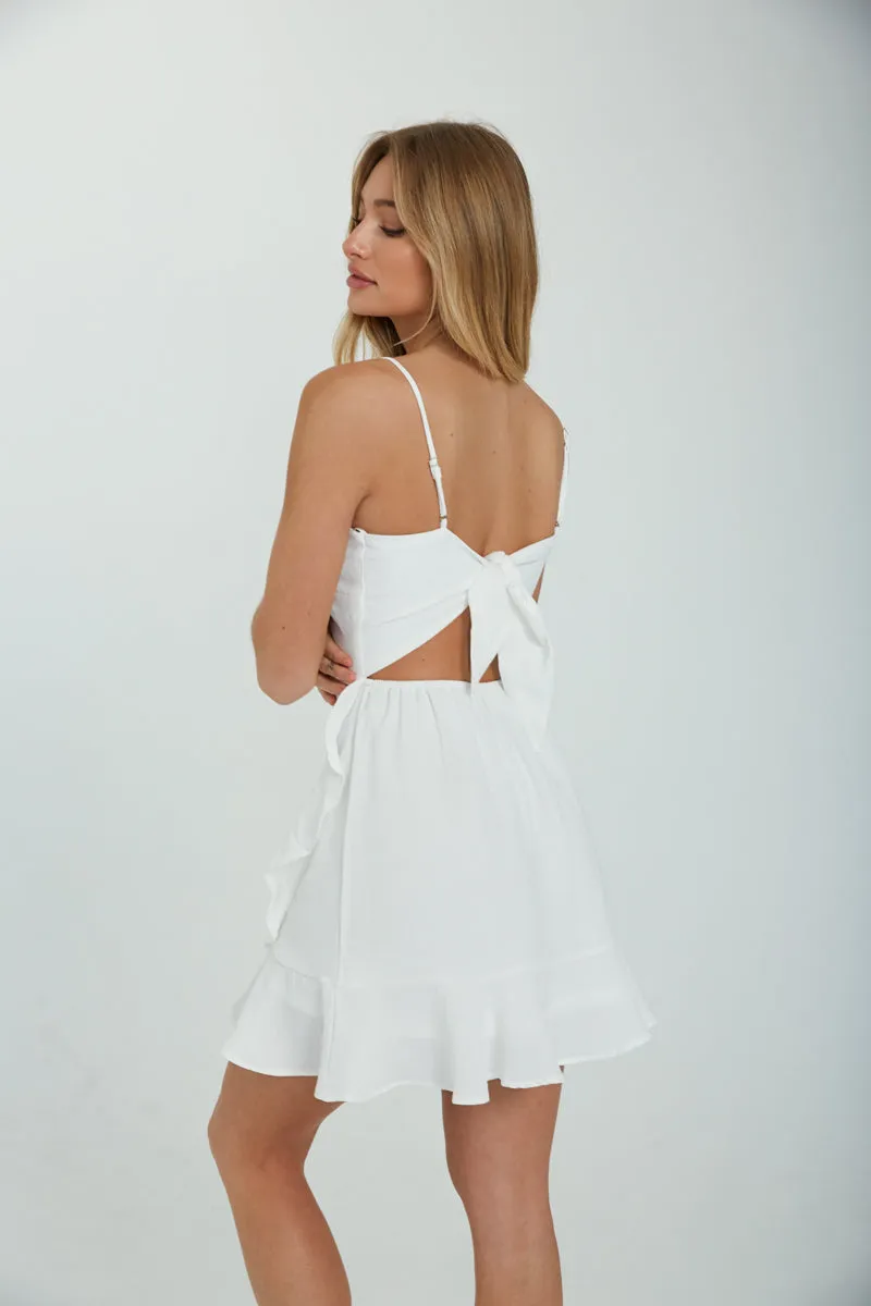 Audra Tie Back Ruffle Wrap Mini Dress summer fresh