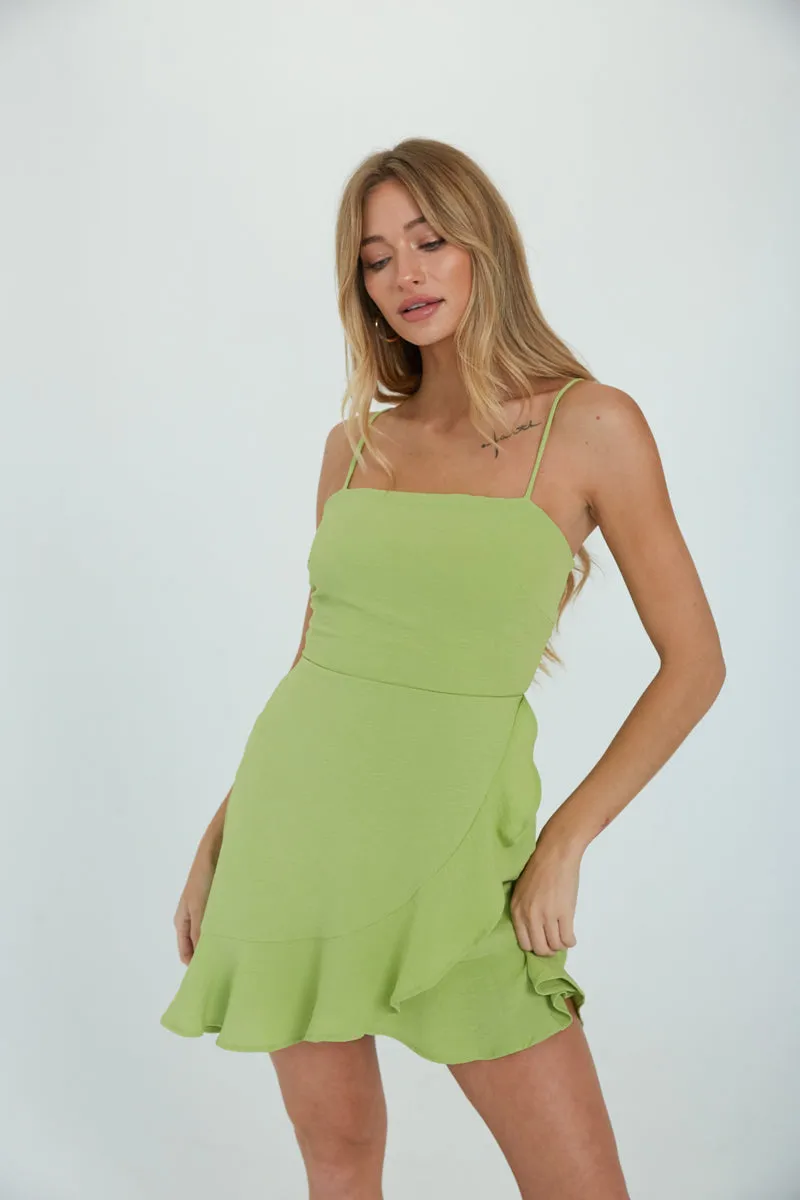 Audra Tie Back Ruffle Wrap Mini Dress summer fresh