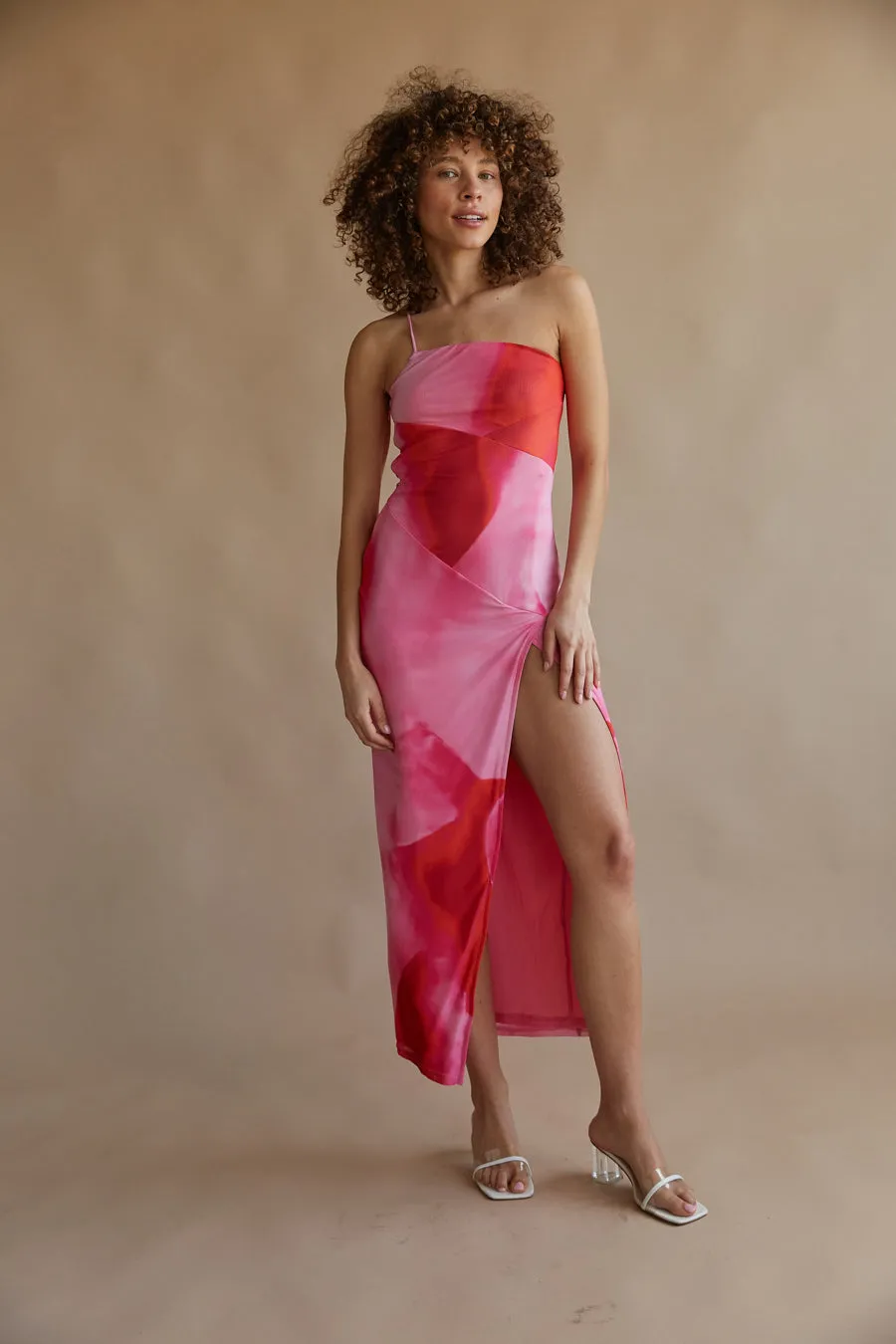 Aurora One Shoulder Mesh Maxi Dress korean tone