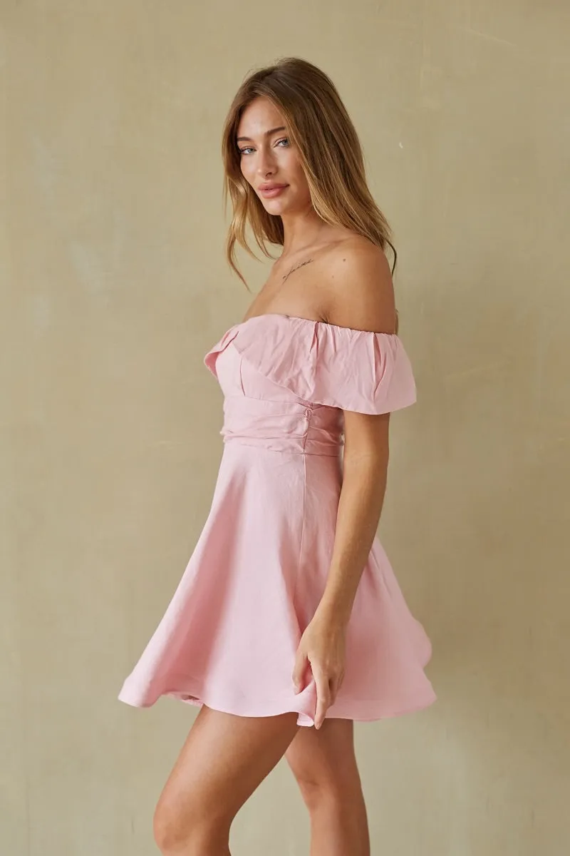 Ava Fit and Flare Mini Dress dust pink