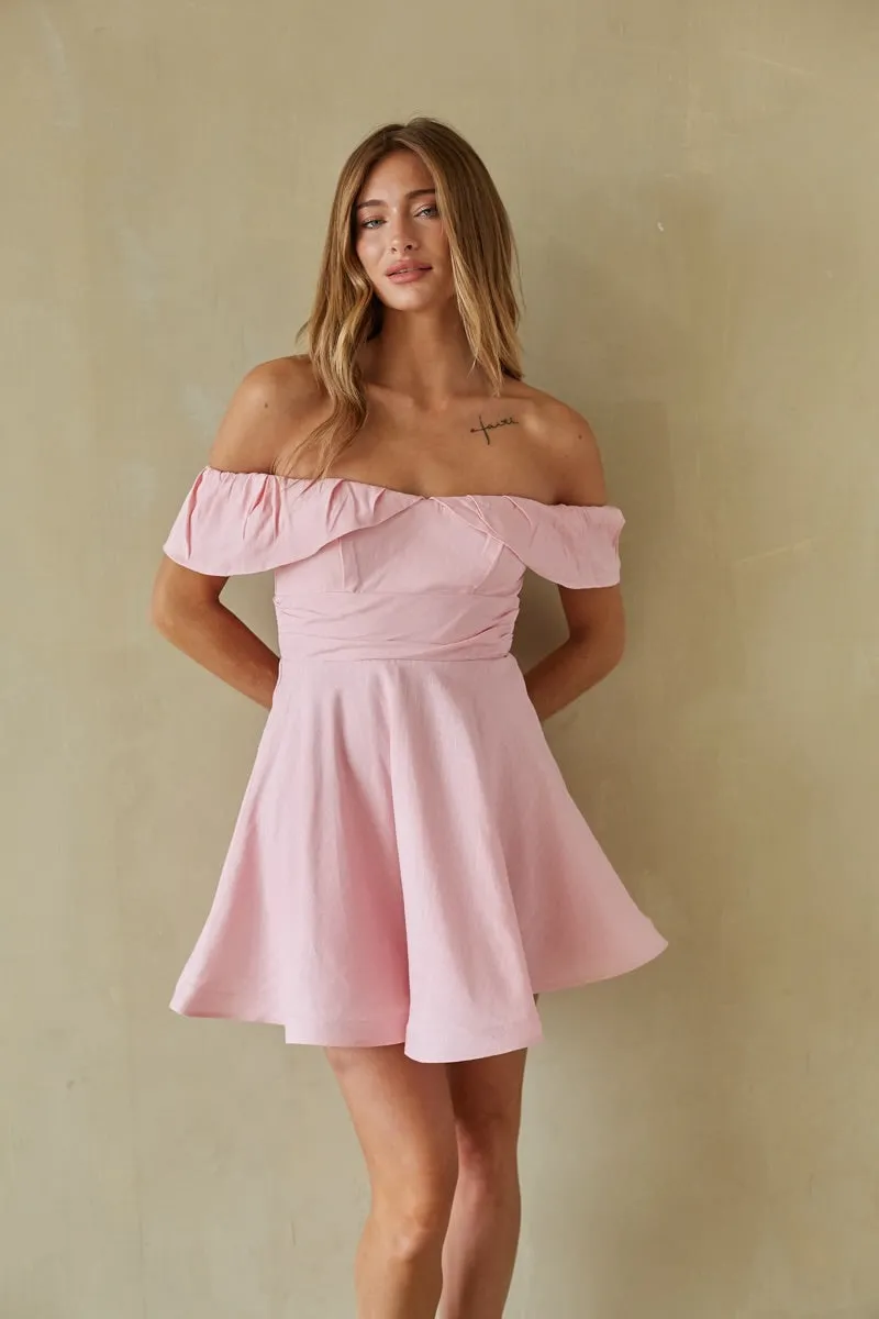 Ava Fit and Flare Mini Dress dust pink