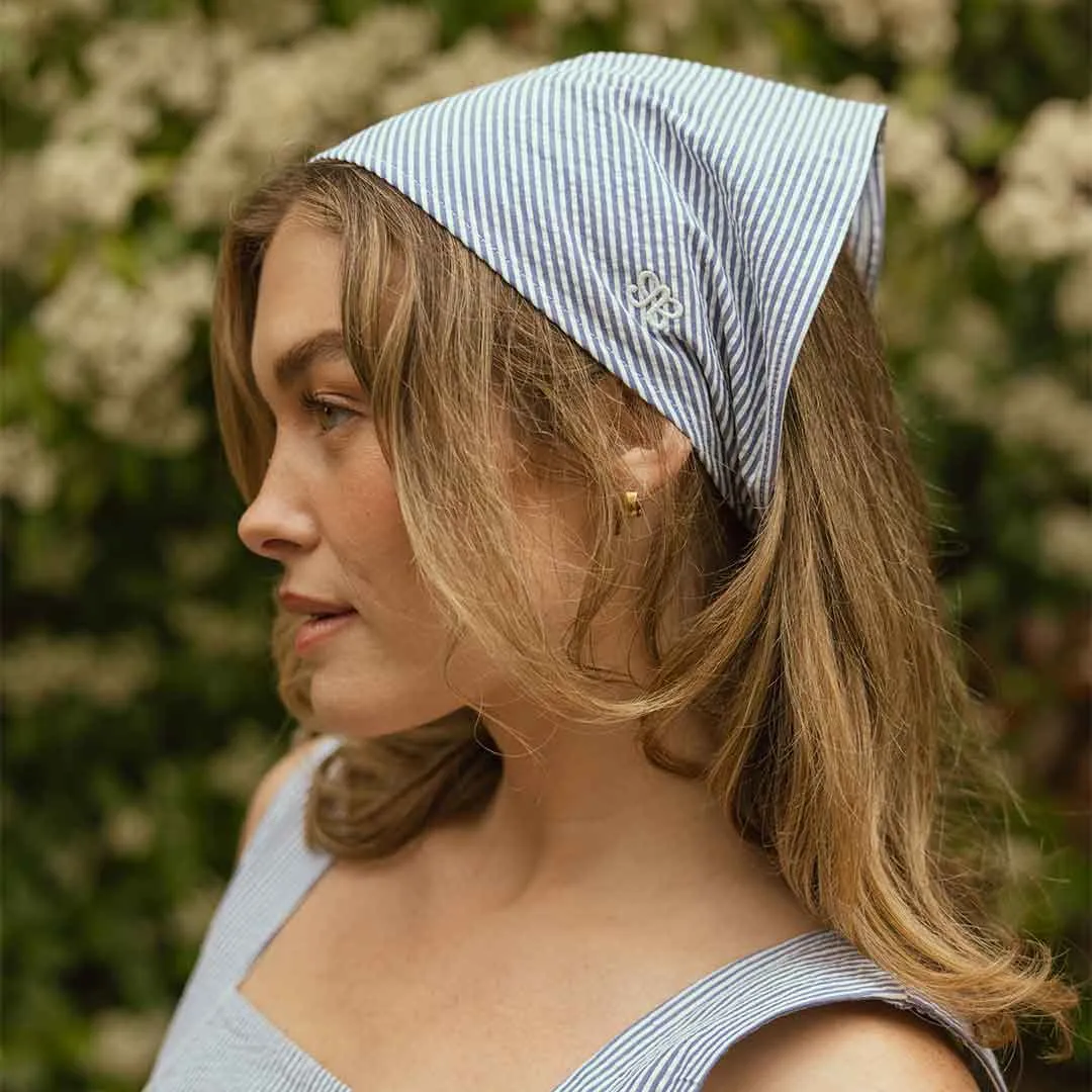 Bandana, Navy Seersucker blush bloom