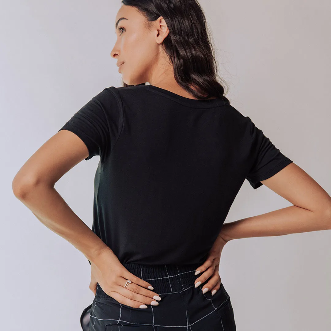 Basic V Neck Tee, Bamboo Black relaxed drop