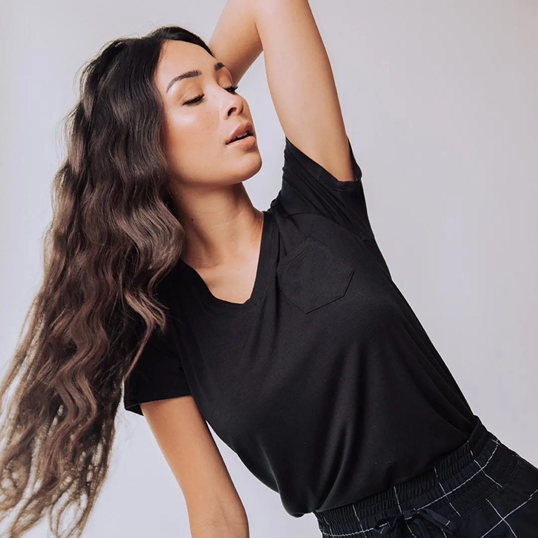 Basic V Neck Tee, Bamboo Black relaxed drop