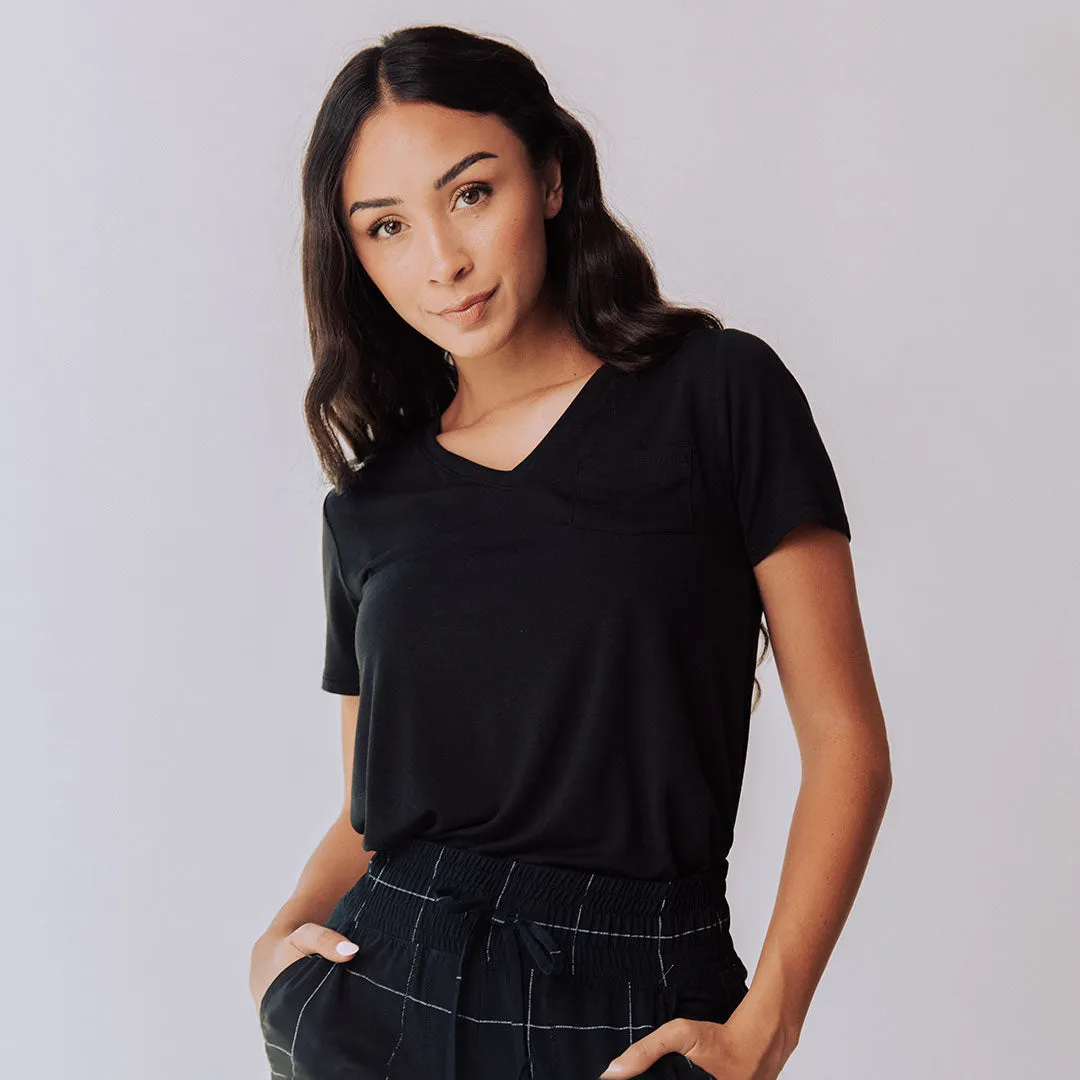 Basic V Neck Tee, Bamboo Black relaxed drop