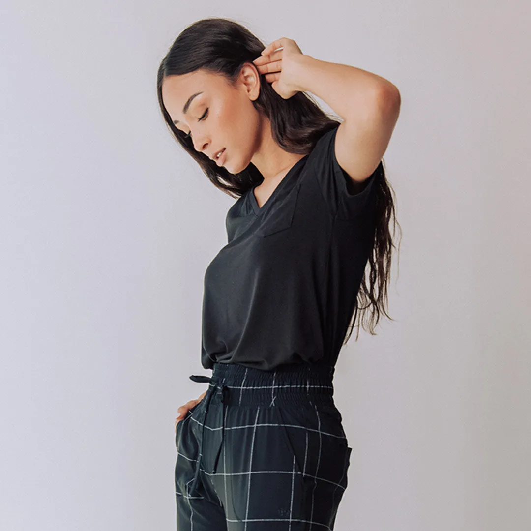 Basic V Neck Tee, Bamboo Black relaxed drop