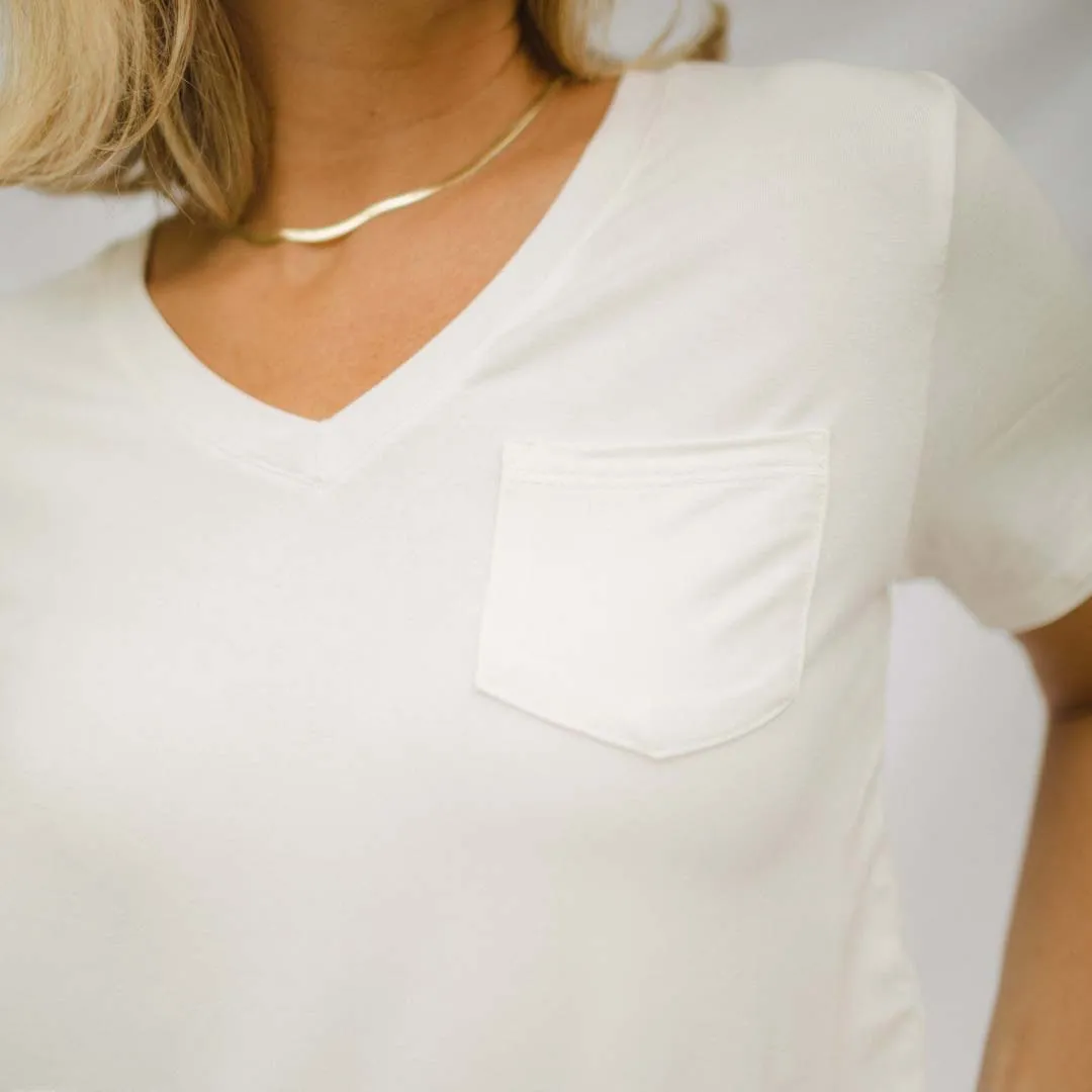Basic V Neck Tee, Bamboo Ivory pastel zone
