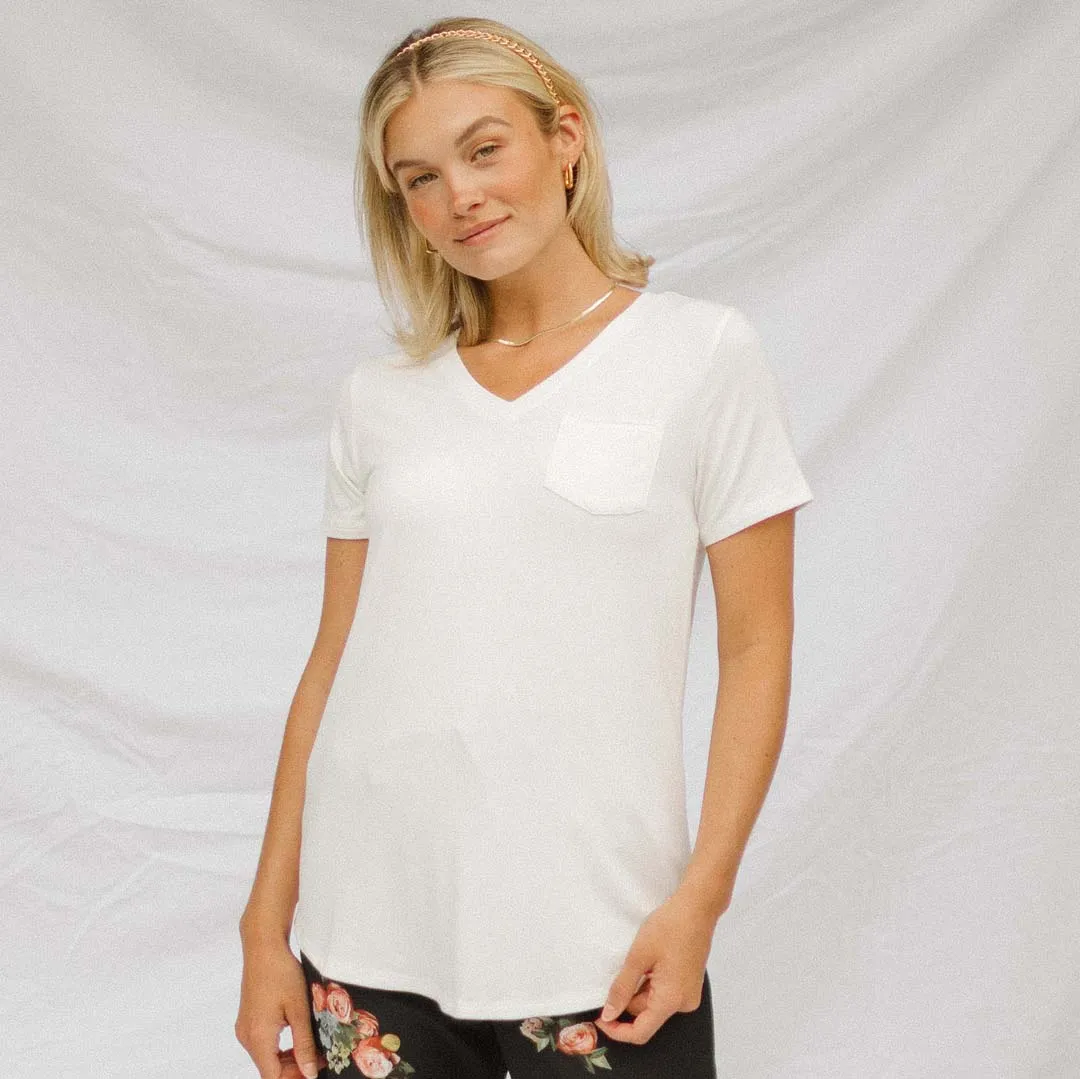 Basic V Neck Tee, Bamboo Ivory pastel zone