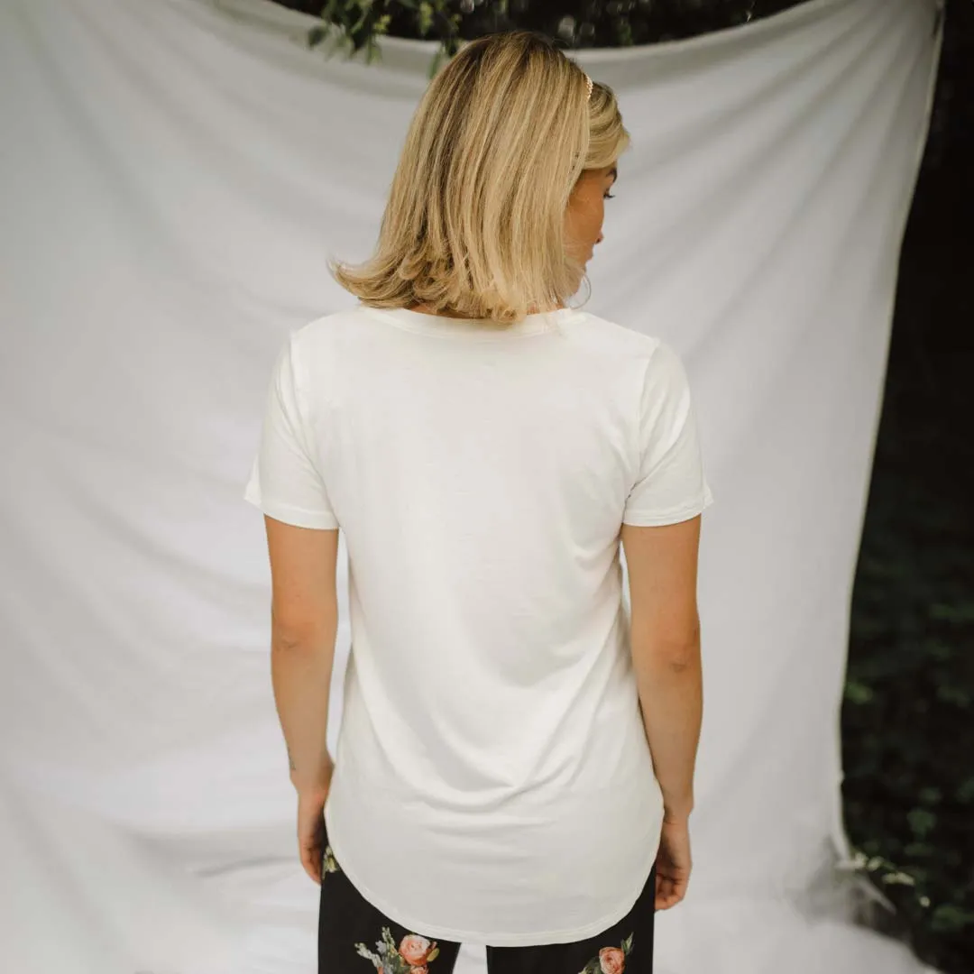 Basic V Neck Tee, Bamboo Ivory pastel zone