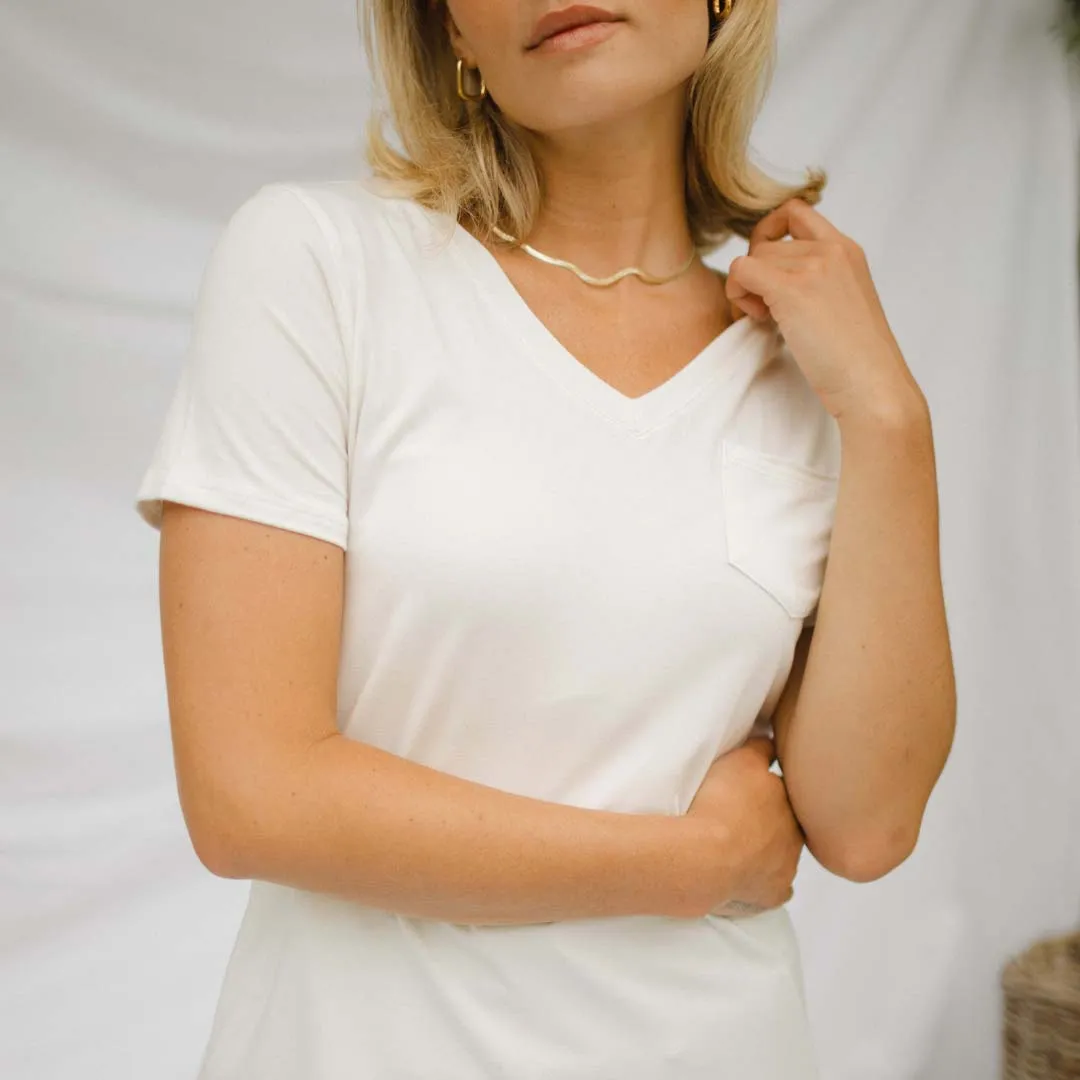 Basic V Neck Tee, Bamboo Ivory pastel zone