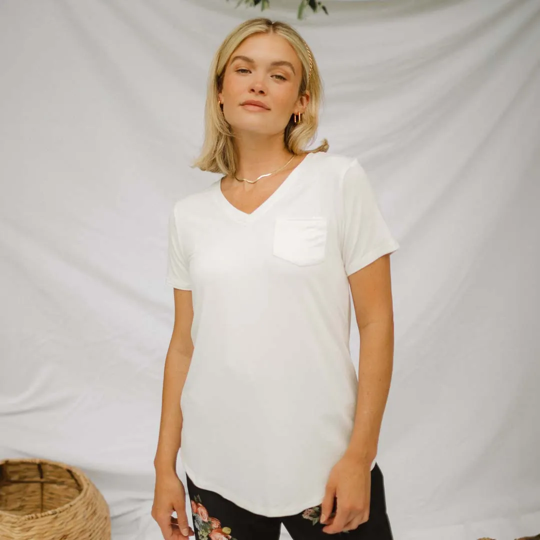 Basic V Neck Tee, Bamboo Ivory pastel zone