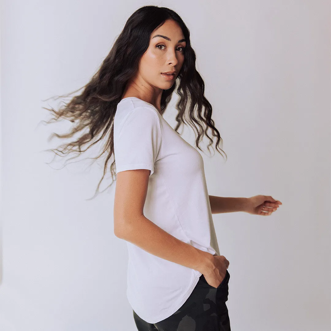 Basic V Neck Tee, Bamboo White self power
