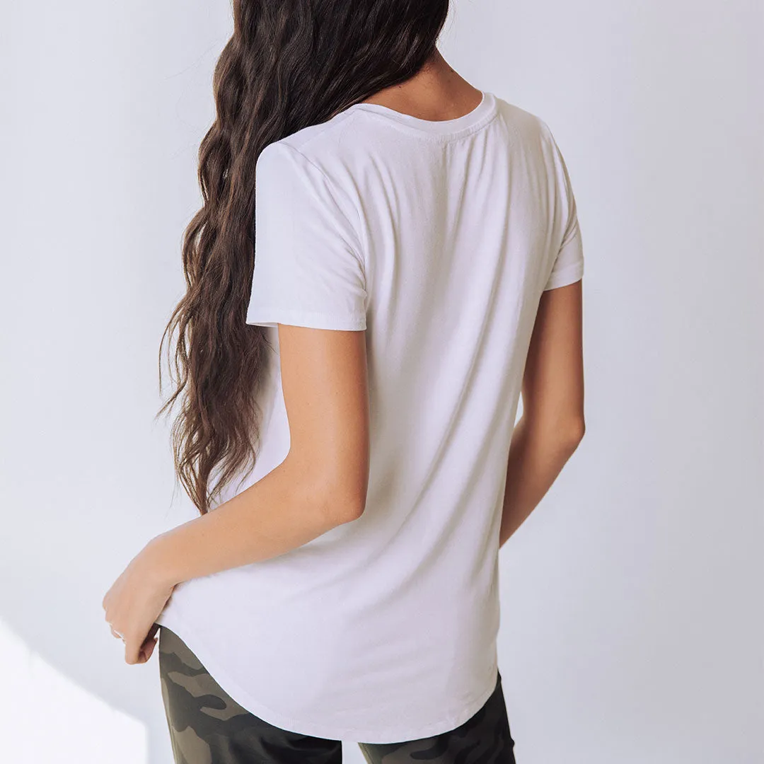 Basic V Neck Tee, Bamboo White self power