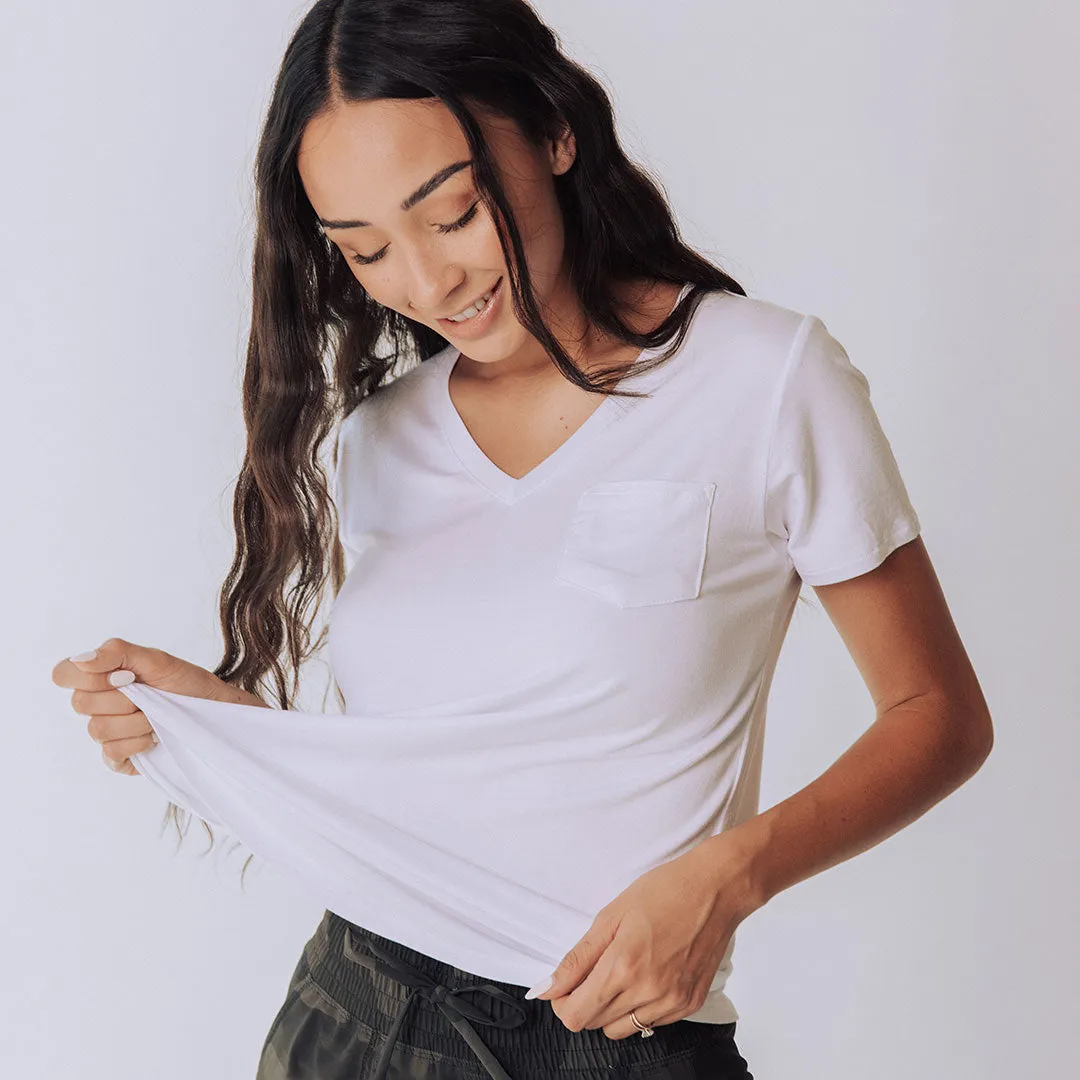 Basic V Neck Tee, Bamboo White self power