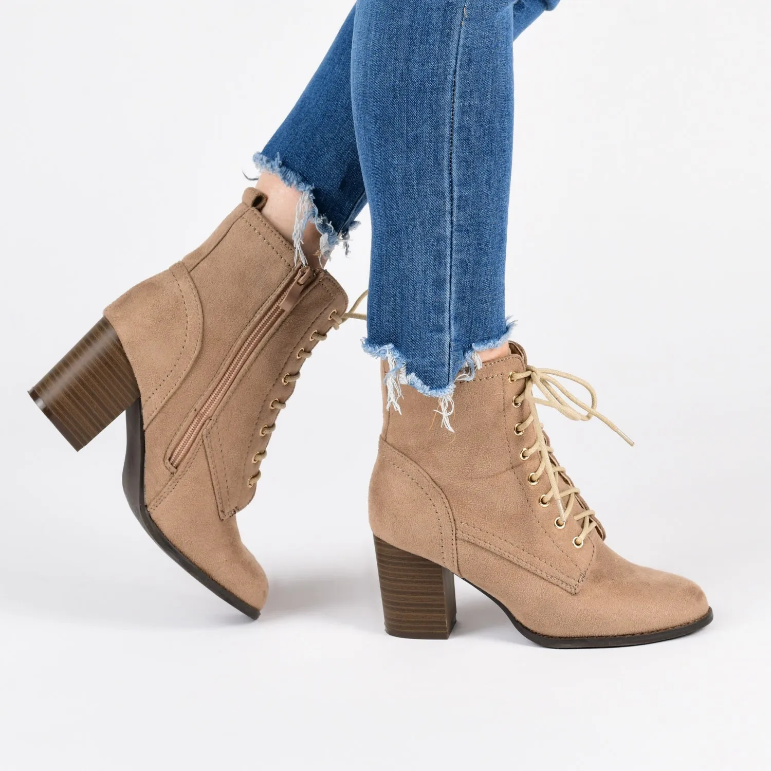 BAYLOR LACE-UP BOOTIES IN FAUX SUEDE soft lining