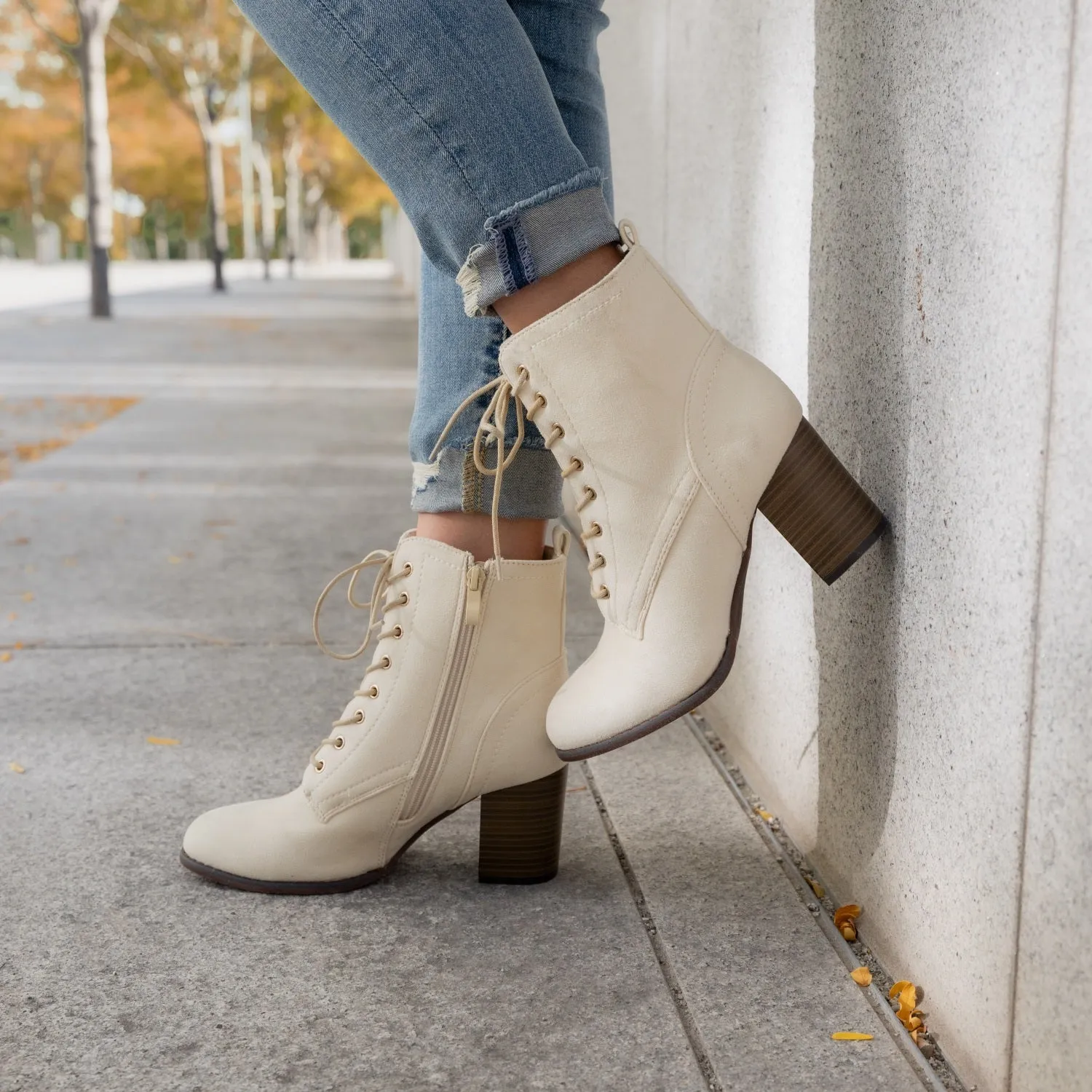 BAYLOR LACE-UP BOOTIES IN FAUX SUEDE soft lining