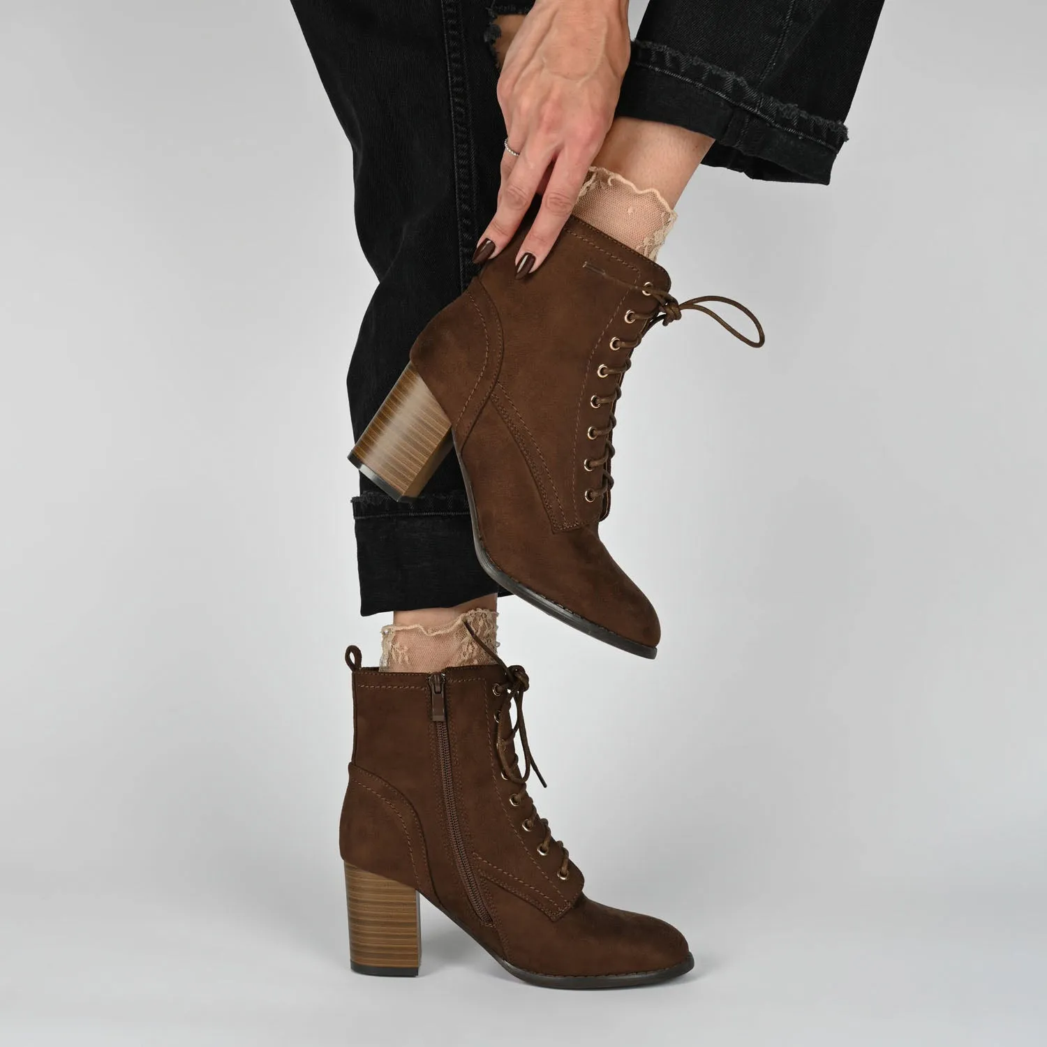 BAYLOR LACE-UP BOOTIES IN FAUX SUEDE soft lining