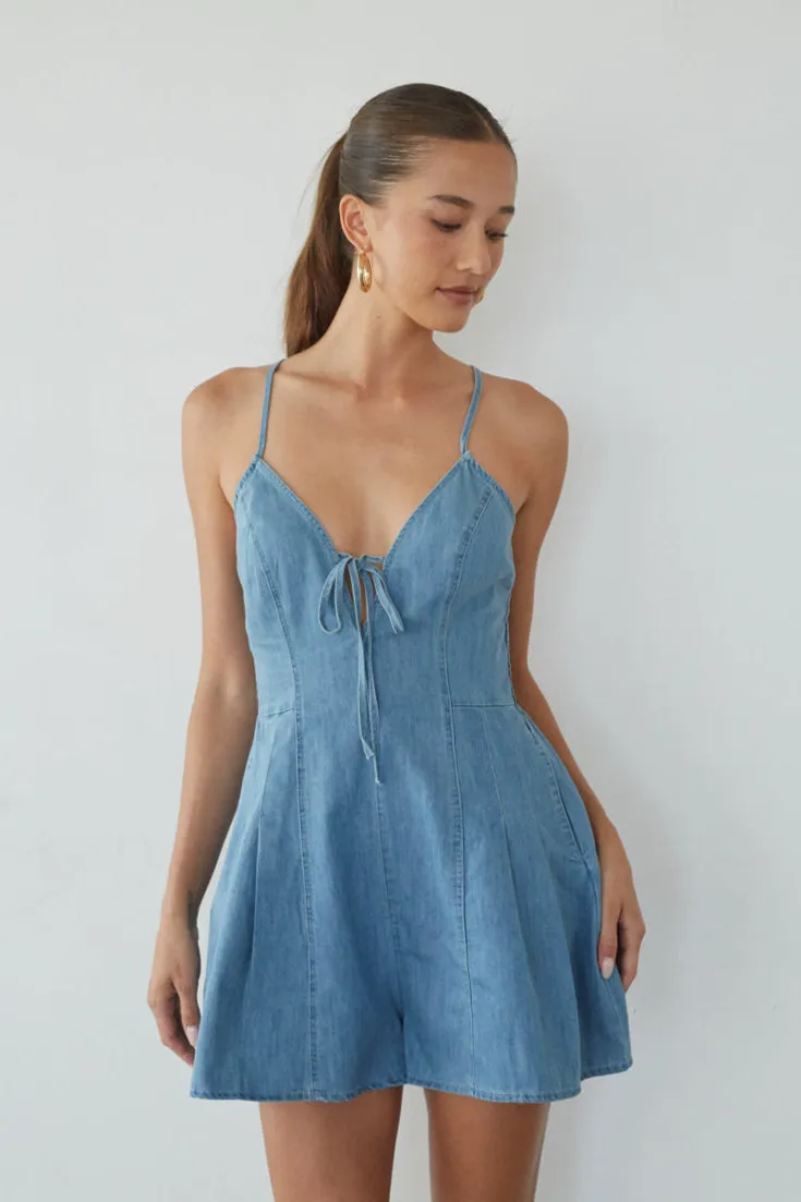 Bea Front Tie Denim Romper fit safe