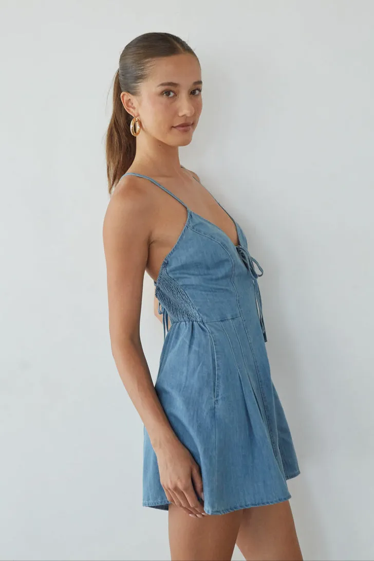 Bea Front Tie Denim Romper fit safe