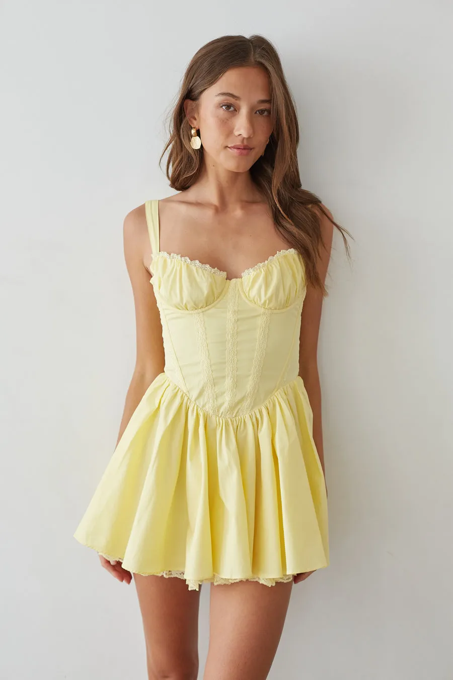 Belle Lace Trim Corset Mini Dress cozy touch