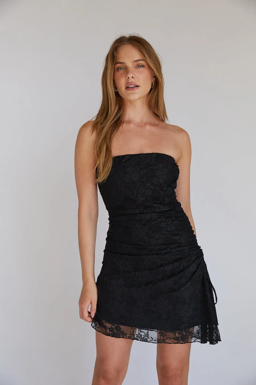 Bethany Strapless Cinch Mini Dress soft energy