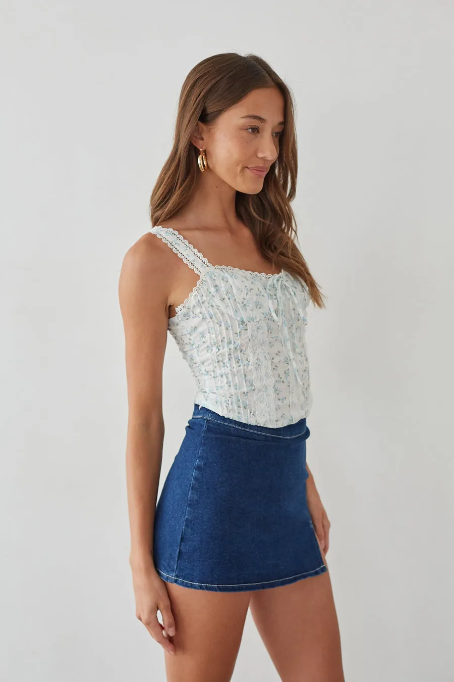 Beverly Lace Trim Floral Bustier Corset Top v back