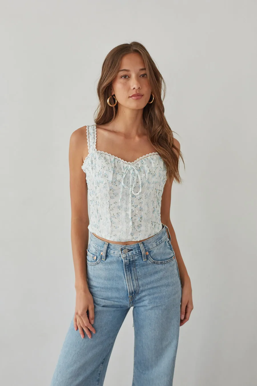 Beverly Lace Trim Floral Bustier Corset Top v back