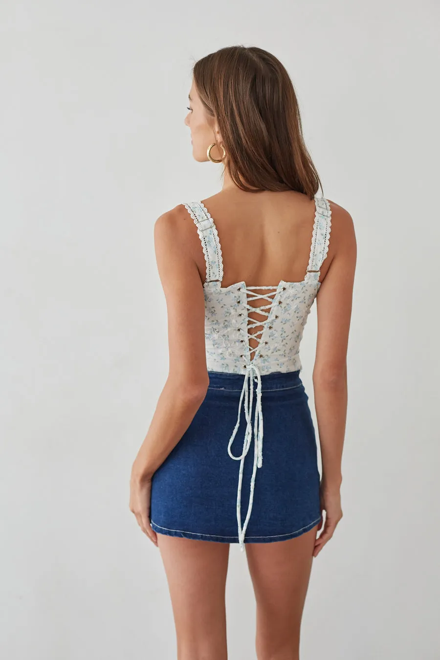 Beverly Lace Trim Floral Bustier Corset Top v back