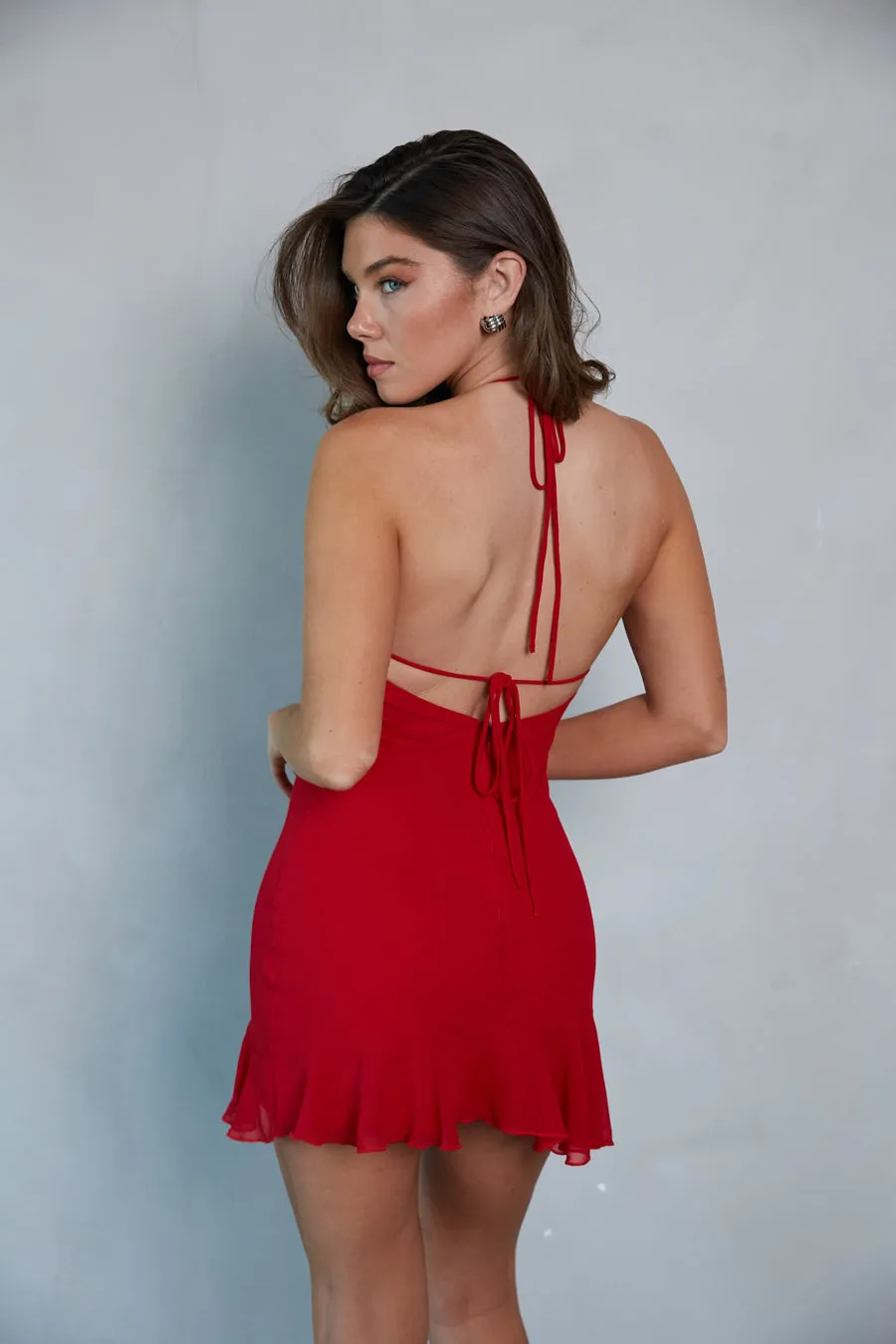 Bex Halter Ruffle Mini Dress sleeve ruffle