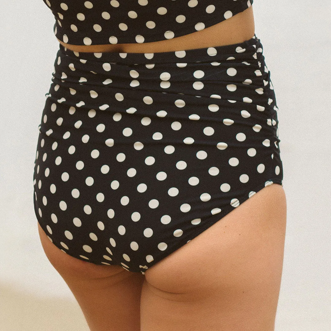 Black Polka Dot Ruched High-Waisted Bottoms boat deck