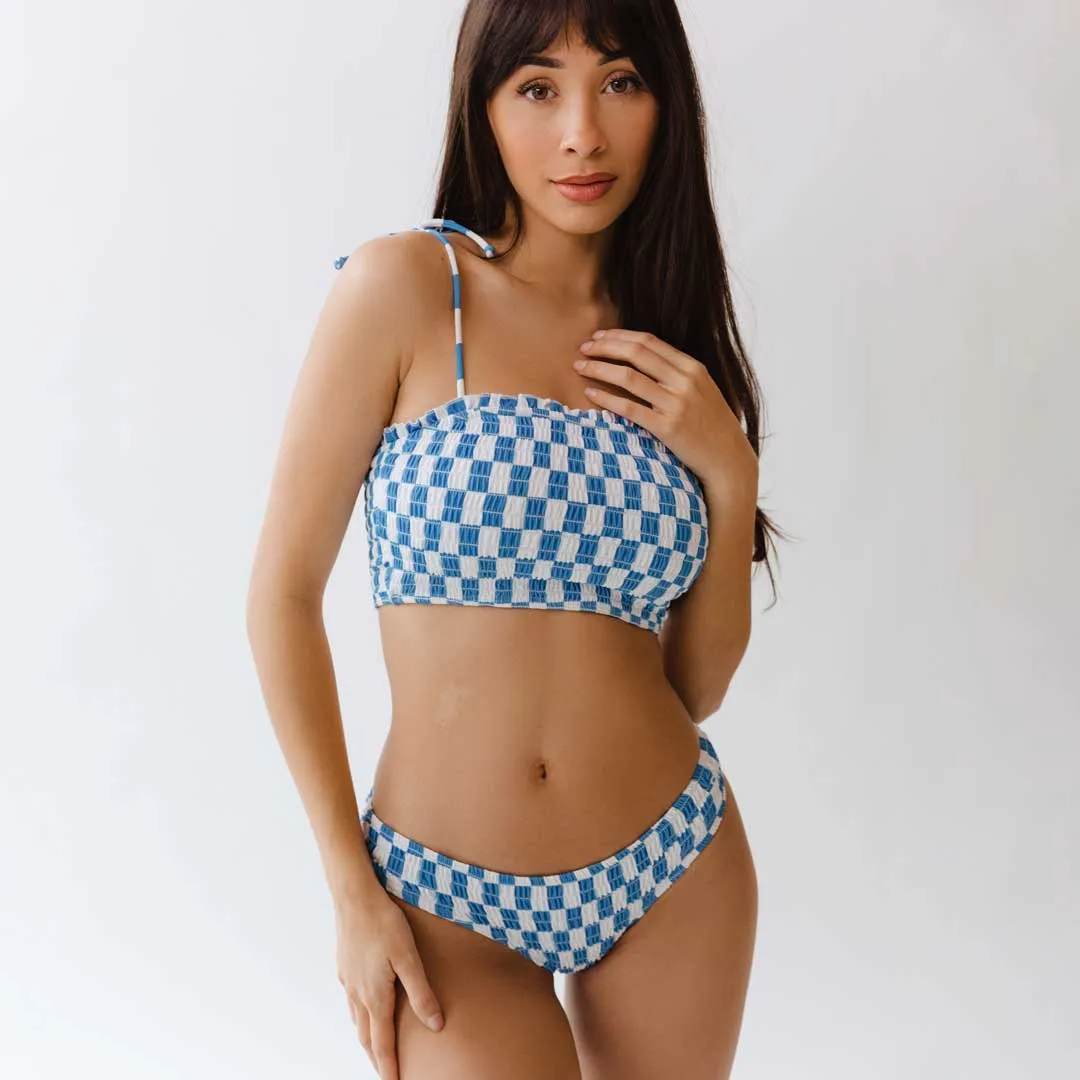 Blue Checkers Smocked Hipster Bottoms wide hold