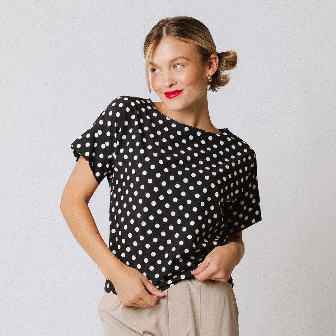 Boss Tee, Black Polka Dot soft cream