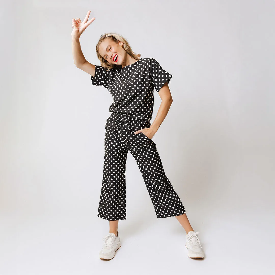 Boss Tee, Black Polka Dot soft cream