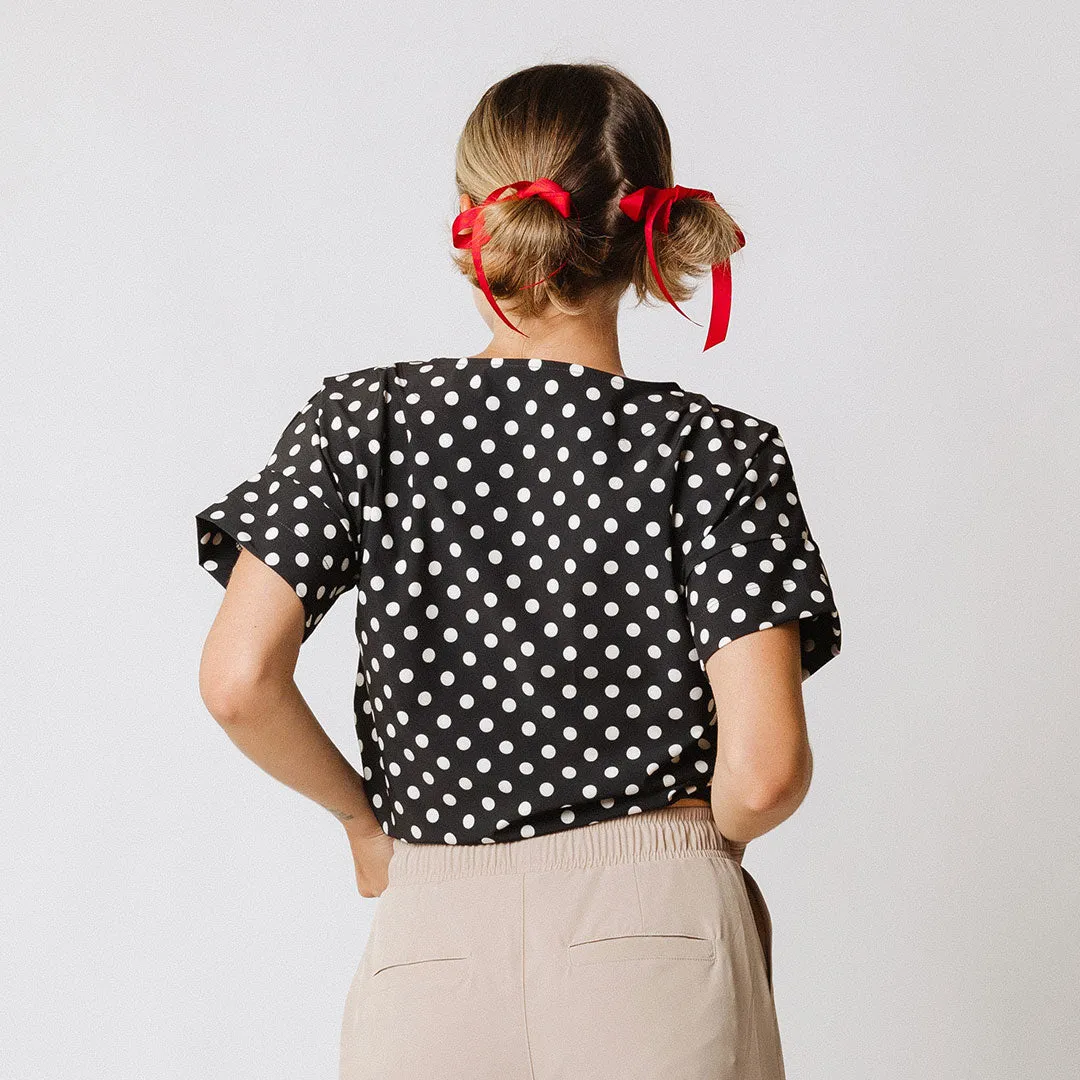 Boss Tee, Black Polka Dot soft cream