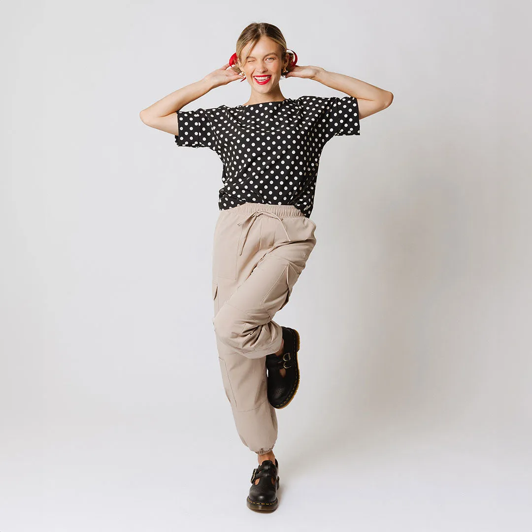Boss Tee, Black Polka Dot soft cream