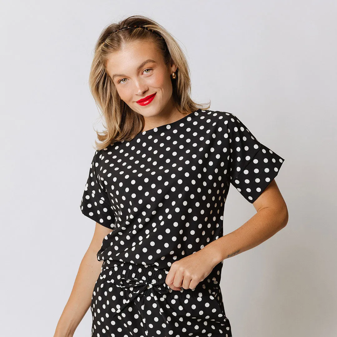 Boss Tee, Black Polka Dot soft cream