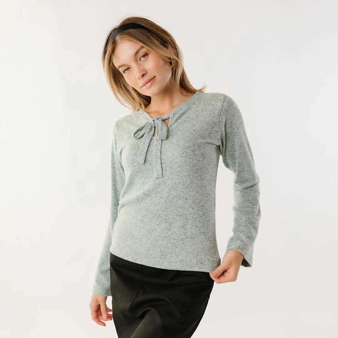 Bow Tie Sweater, Green Mint fuzzy dream