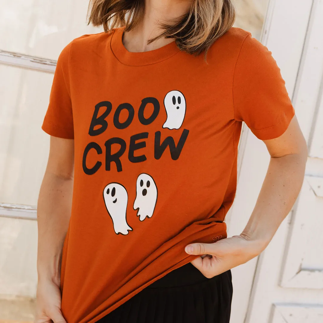 Boyfriend Tee, Burnt Orange Boo Crew bold font