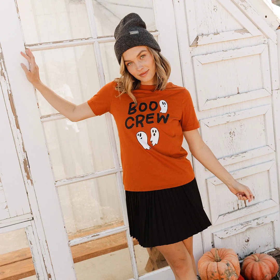 Boyfriend Tee, Burnt Orange Boo Crew bold font