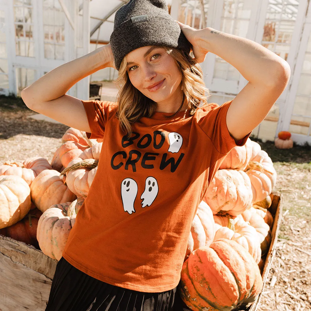Boyfriend Tee, Burnt Orange Boo Crew bold font