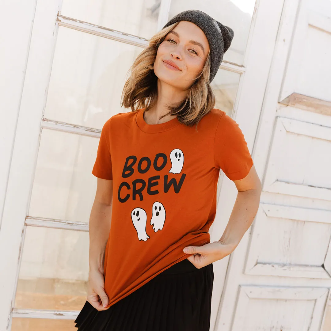 Boyfriend Tee, Burnt Orange Boo Crew bold font