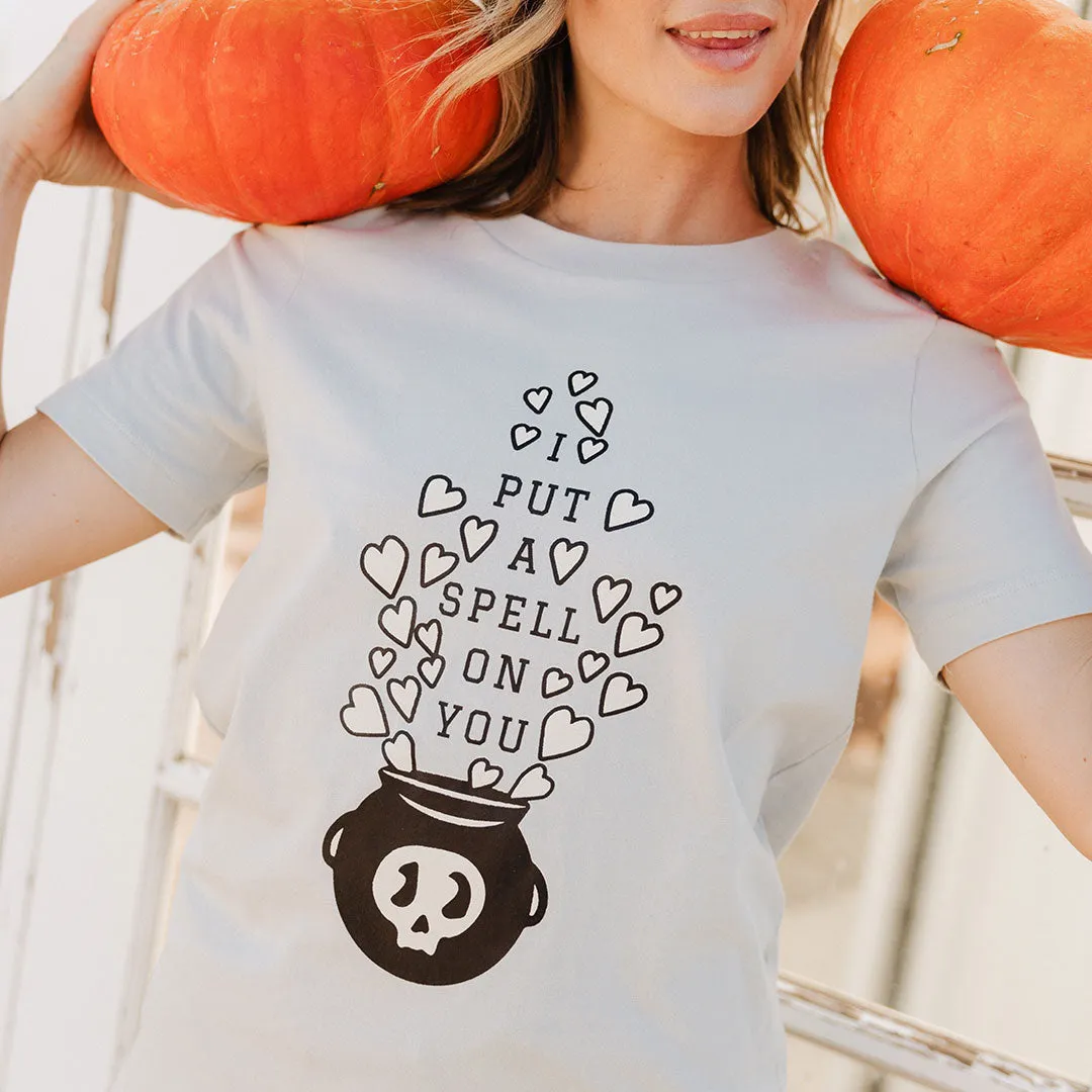 Boyfriend Tee, Grey Cauldron logo point