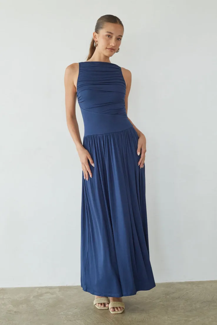Breana Ruched Maxi Dress coastal vibe