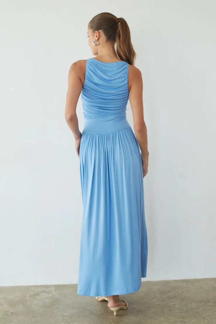 Breana Ruched Maxi Dress coastal vibe